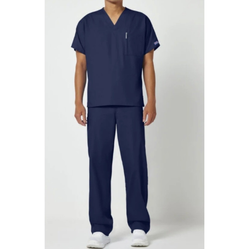 Cherokee Workwear Originals Navy Blue Scrub Set Unisex Top 4777 Pants 4100 Small